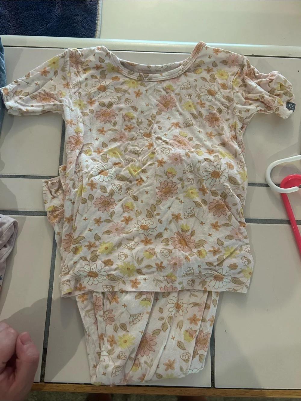 Girls Floral Cotton Pajama Set - Cream, Pink & Yellow